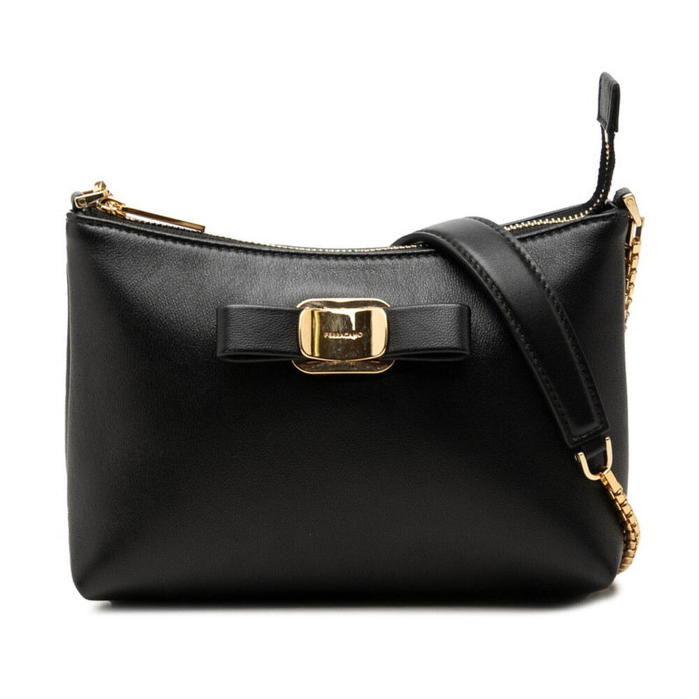 Salvatore Ferragamo Vara Ribbon Mini Chain Shoulder Bag, Black Leather, Women's